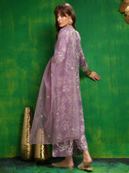 Embroidered & Floral Printed Kurta With Palazzo Pant & Embroidered Dupatta, Lavender - Hiral Fashion - Distacart