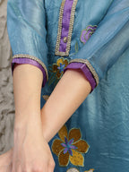 Hand Embroidered Kurta With Pant & Dual Toned Dupatta, Blue - Hiral Fashion - Distacart