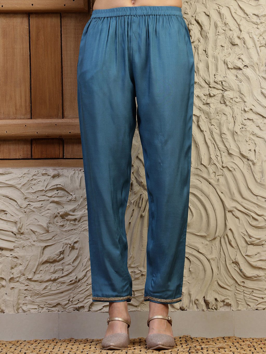 Hand Embroidered Kurta With Pant & Dual Toned Dupatta, Blue - Hiral Fashion - Distacart
