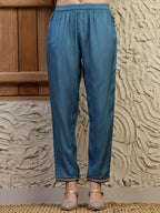 Hand Embroidered Kurta With Pant & Dual Toned Dupatta, Blue - Hiral Fashion - Distacart