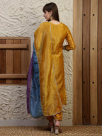 Hand Embroidered Kurta With Pant & Dual Toned Dupatta, Mustard - Hiral Fashion - Distacart