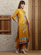 Hand Embroidered Kurta With Pant & Dual Toned Dupatta, Mustard - Hiral Fashion - Distacart