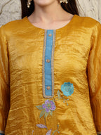 Hand Embroidered Kurta With Pant & Dual Toned Dupatta, Mustard - Hiral Fashion - Distacart
