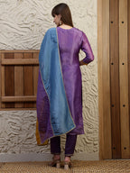 Hand Embroidered Kurta With Pant & Dual Toned Dupatta, Purple - Hiral Fashion - Distacart