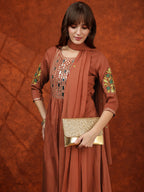 Mirror Embroidered Kurta With Pant & Embroidered Dupatta, Rust - Hiral Fashion - Distacart