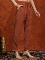 Mirror Embroidered Kurta With Pant & Embroidered Dupatta, Rust - Hiral Fashion - Distacart