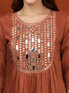 Mirror Embroidered Kurta With Pant & Embroidered Dupatta, Rust - Hiral Fashion - Distacart