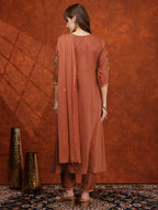Mirror Embroidered Kurta With Pant & Embroidered Dupatta, Rust - Hiral Fashion - Distacart