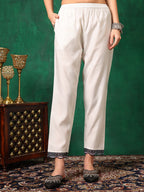 Embroidered Kurta With Pant & Embroidered Dupatta, White - Hiral Fashion - Distacart