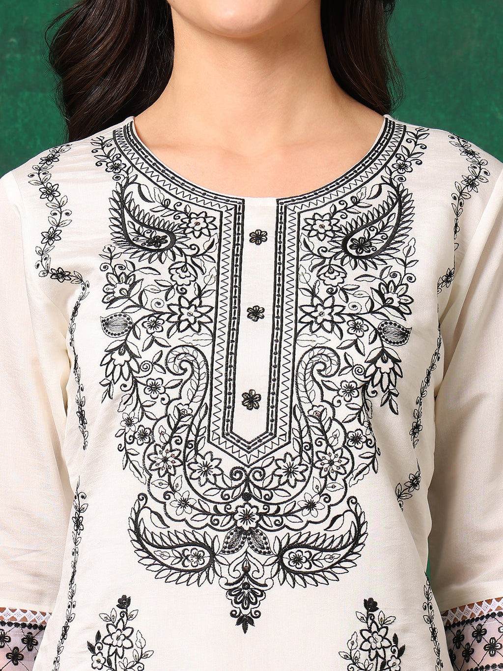 Embroidered Kurta With Pant & Embroidered Dupatta, White - Hiral Fashion - Distacart