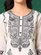 Embroidered Kurta With Pant & Embroidered Dupatta, White - Hiral Fashion - Distacart