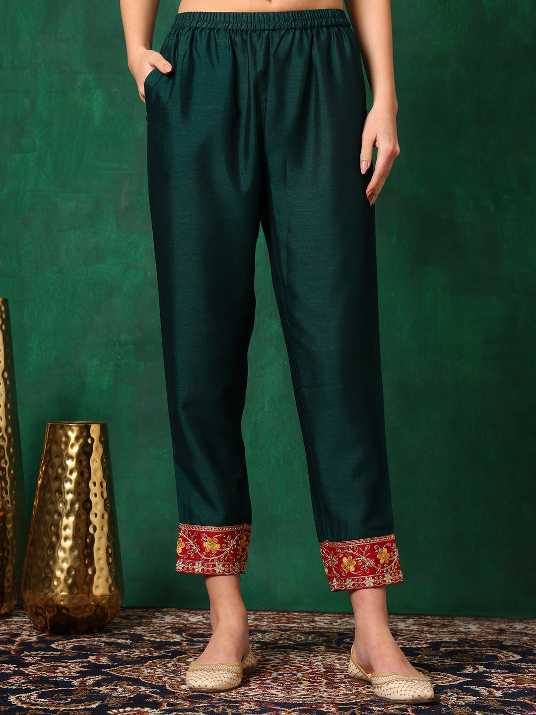 Embroidered Kurta With Pant & Embroidered Dupatta, Bottle-Green - Hiral Fashion - Distacart