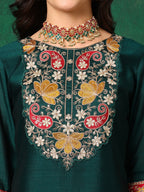 Embroidered Kurta With Pant & Embroidered Dupatta, Bottle-Green - Hiral Fashion - Distacart