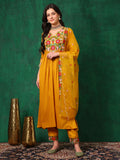 Aline Embroidered Kurta With Pant & Embroidered Dupatta, Mustard - Hiral Fashion - Distacart