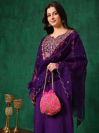 Embroidered Kurta With Pant & Embroidered Dupatta, Purple - Hiral Fashion - Distacart