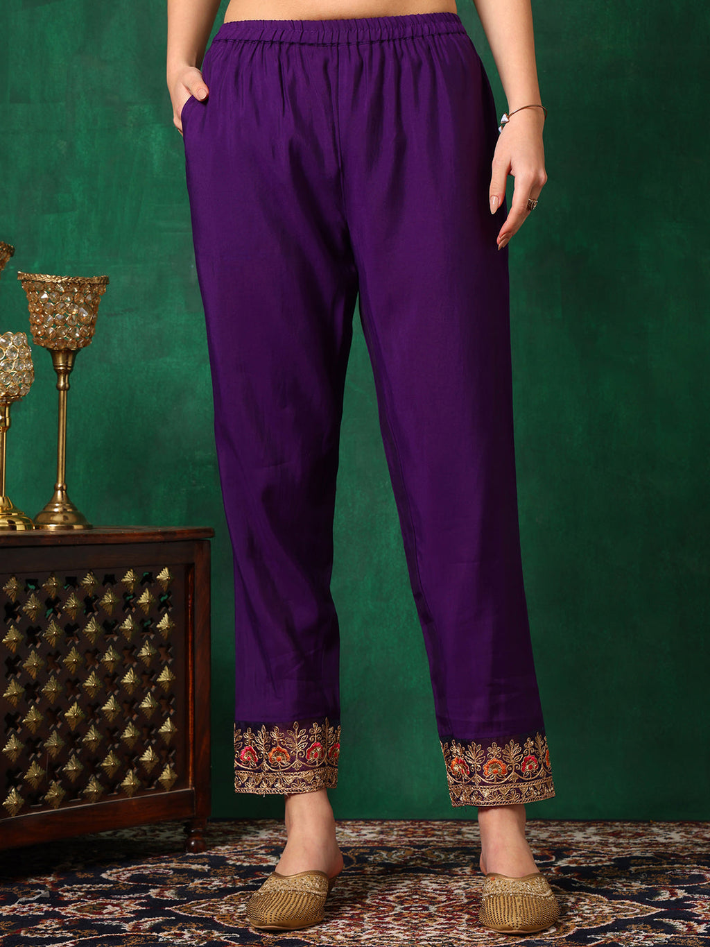 Embroidered Kurta With Pant & Embroidered Dupatta, Purple - Hiral Fashion - Distacart