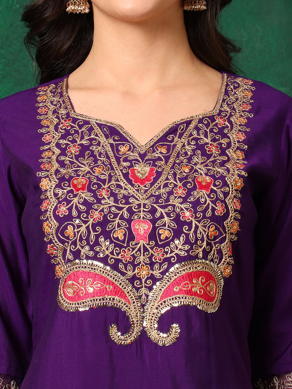 Embroidered Kurta With Pant & Embroidered Dupatta, Purple - Hiral Fashion - Distacart