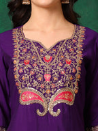 Embroidered Kurta With Pant & Embroidered Dupatta, Purple - Hiral Fashion - Distacart
