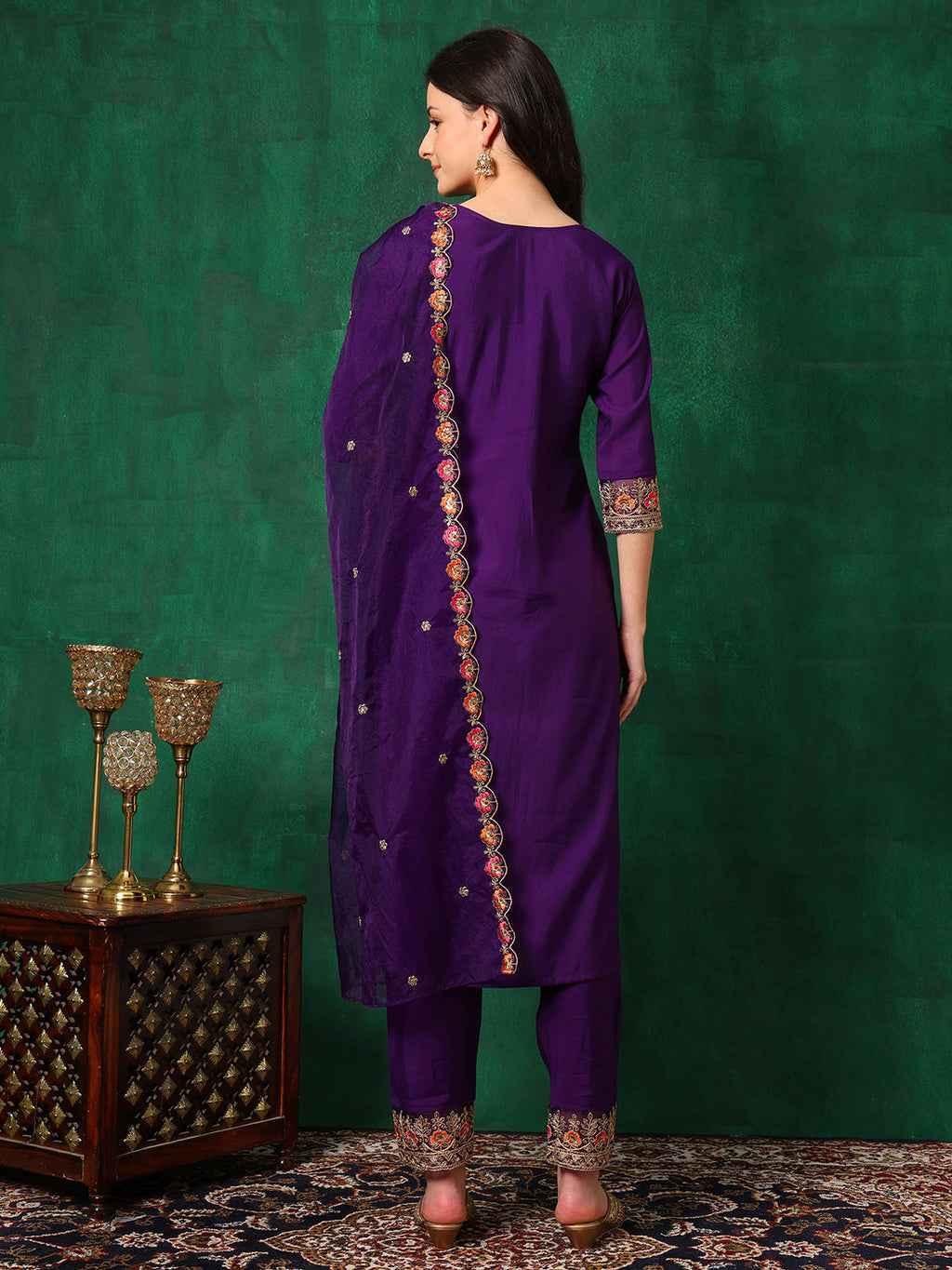 Embroidered Kurta With Pant & Embroidered Dupatta, Purple - Hiral Fashion - Distacart