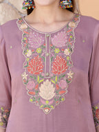 Embroidered Kurta With Pant & Embroidered Dupatta, Purple - Hiral Fashion - Distacart
