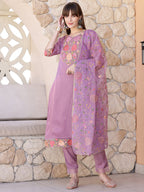 Embroidered Kurta With Pant & Embroidered Dupatta, Purple - Hiral Fashion - Distacart