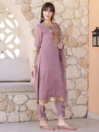 Embroidered Kurta With Pant & Embroidered Dupatta, Purple - Hiral Fashion - Distacart
