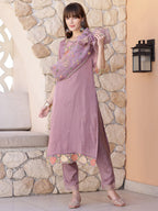 Embroidered Kurta With Pant & Embroidered Dupatta, Purple - Hiral Fashion - Distacart