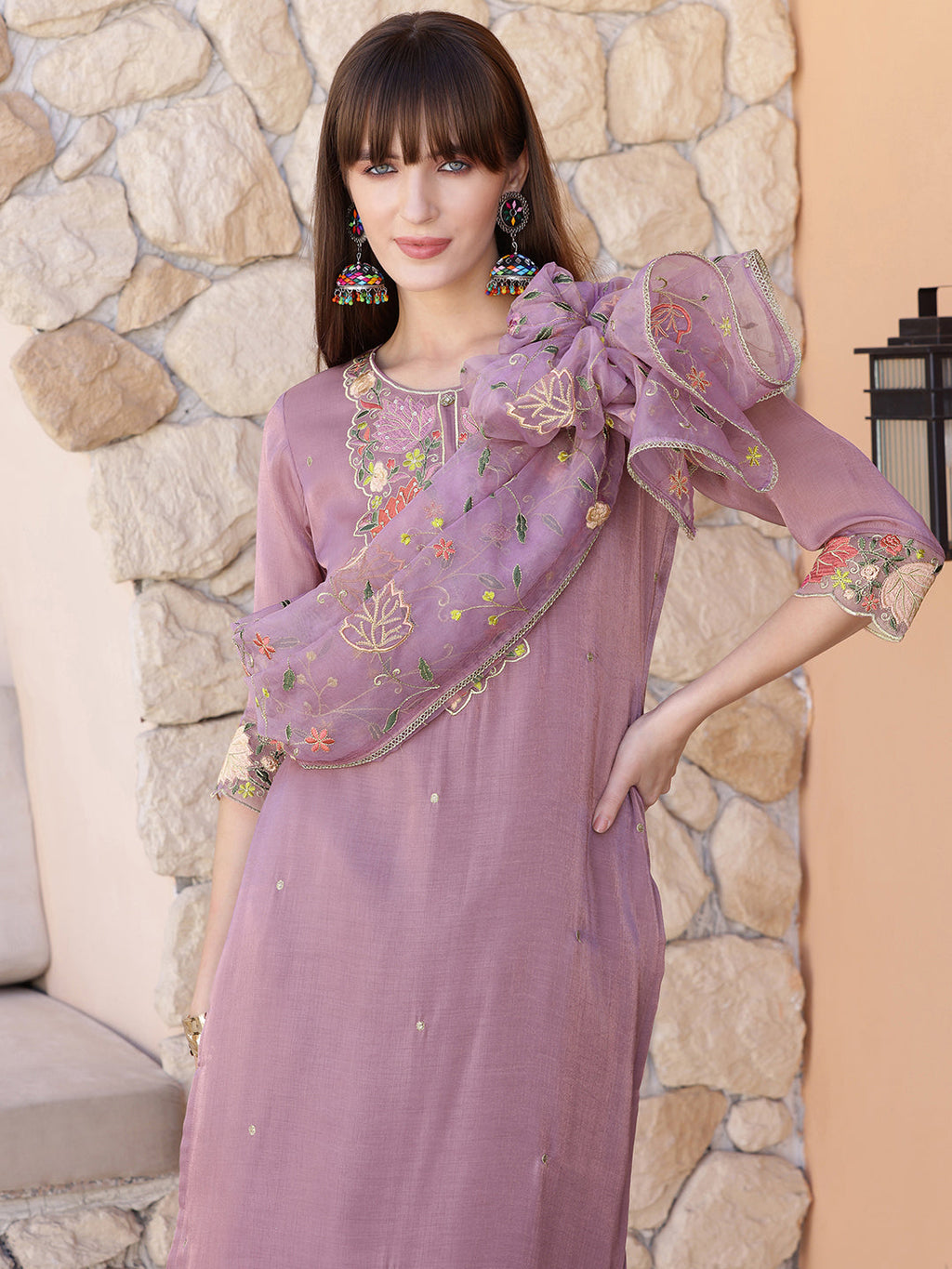Embroidered Kurta With Pant & Embroidered Dupatta, Purple - Hiral Fashion - Distacart