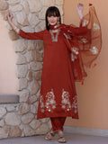 Hand Embroidered Kurta With Pant & Embroidered Dupatta, Rust - Hiral Fashion - Distacart