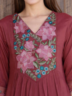 Aline Embroidered Kurta With Pant & Embroidered Dupatta, Rust - Hiral Fashion - Distacart