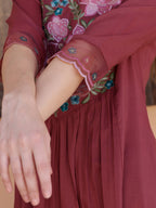 Aline Embroidered Kurta With Pant & Embroidered Dupatta, Rust - Hiral Fashion - Distacart
