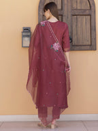 Aline Embroidered Kurta With Pant & Embroidered Dupatta, Rust - Hiral Fashion - Distacart