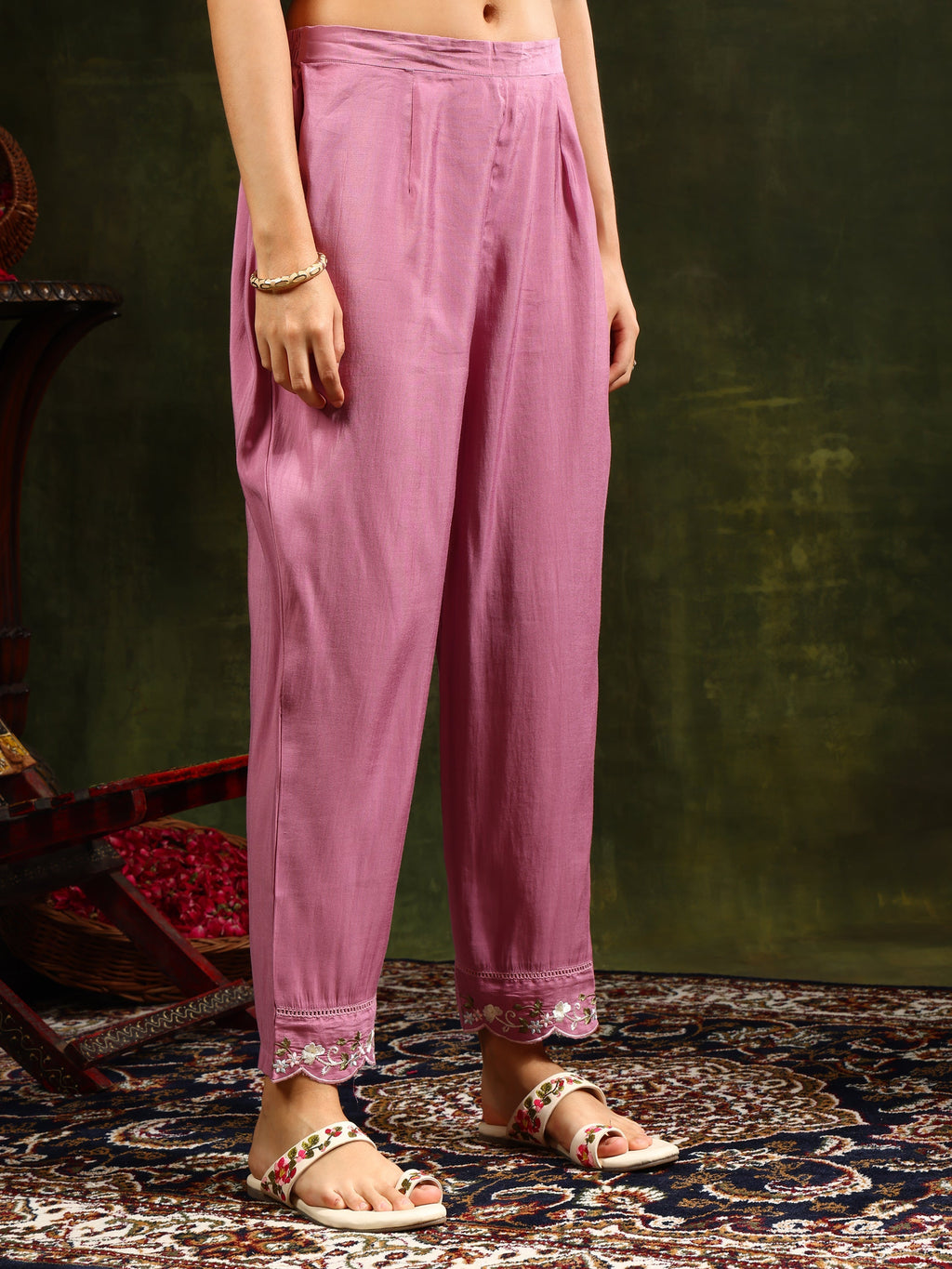 Embroidered Kurta With Pant & Organza Dupatta, Pink - Hiral Fashion - Distacart