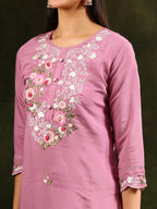 Embroidered Kurta With Pant & Organza Dupatta, Pink - Hiral Fashion - Distacart