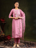 Embroidered Kurta With Pant & Organza Dupatta, Pink - Hiral Fashion - Distacart