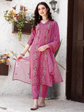 Embroidered Kurta With Pant & Organza Dupatta, Pink - Hiral Fashion - Distacart