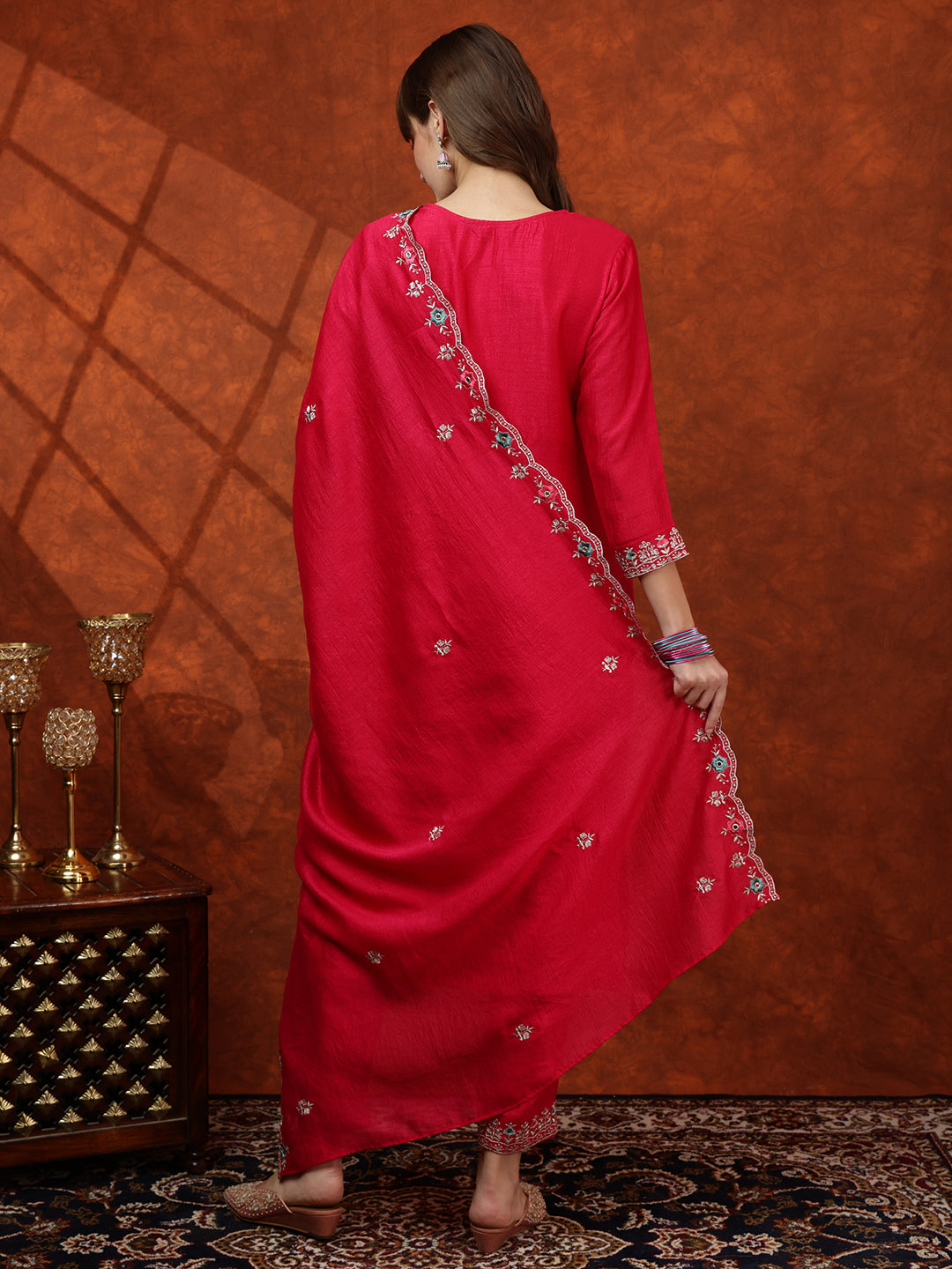 Embroidered Kurta With Pant & Embroidered Dupatta, Pink - Hiral Fashion - Distacart