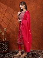 Embroidered Kurta With Pant & Embroidered Dupatta, Pink - Hiral Fashion - Distacart