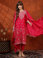 Embroidered Kurta With Pant & Embroidered Dupatta, Pink - Hiral Fashion - Distacart