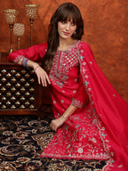 Embroidered Kurta With Pant & Embroidered Dupatta, Pink - Hiral Fashion - Distacart