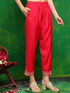 Hand Embroidered Kurta With Pant & Embroidered Dupatta, Pink - Hiral Fashion - Distacart