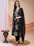 Floral Printed A-Line Kurta With Pant & Dupatta, Black - Hiral Fashion - Distacart