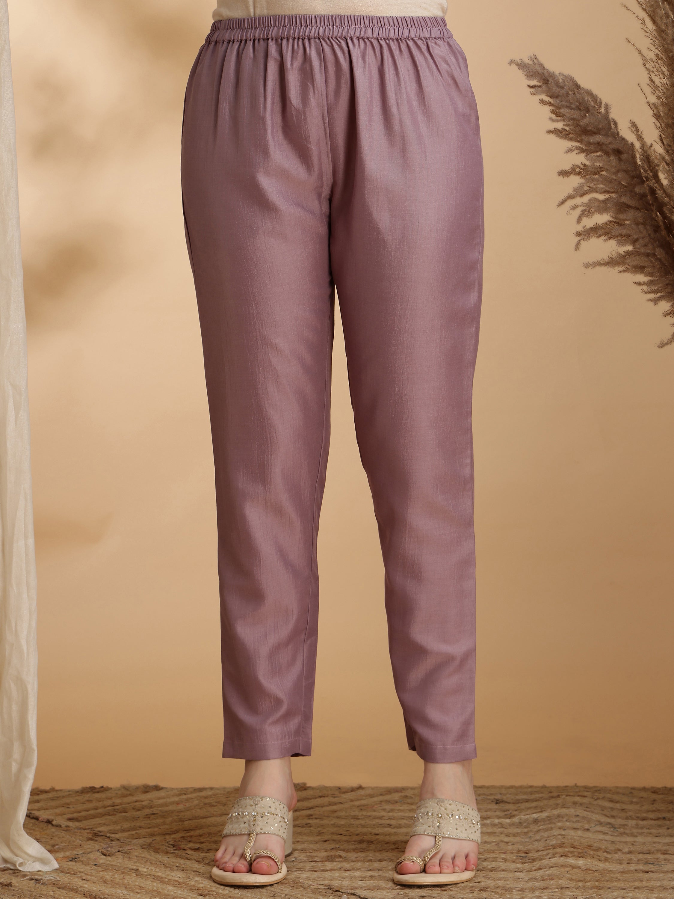 Angrakha Style Embroidered Anarkali Kurta With Pant & Dupatta, Mauve - Hiral Fashion - Distacart