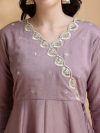 Angrakha Style Embroidered Anarkali Kurta With Pant & Dupatta, Mauve - Hiral Fashion - Distacart