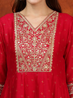 Embroidered Anarkali Kurta With Pant & Bandhni Printed Dupatta, Pink - Hiral Fashion - Distacart