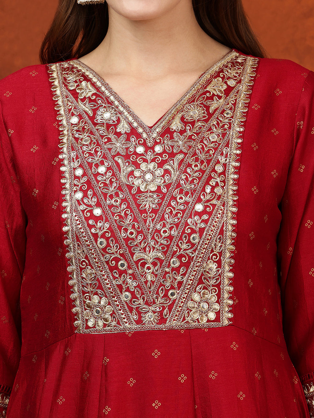 Embroidered Anarkali Kurta With Pant & Bandhni Printed Dupatta, Maroon - Hiral Fashion - Distacart