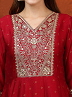Embroidered Anarkali Kurta With Pant & Bandhni Printed Dupatta, Maroon - Hiral Fashion - Distacart