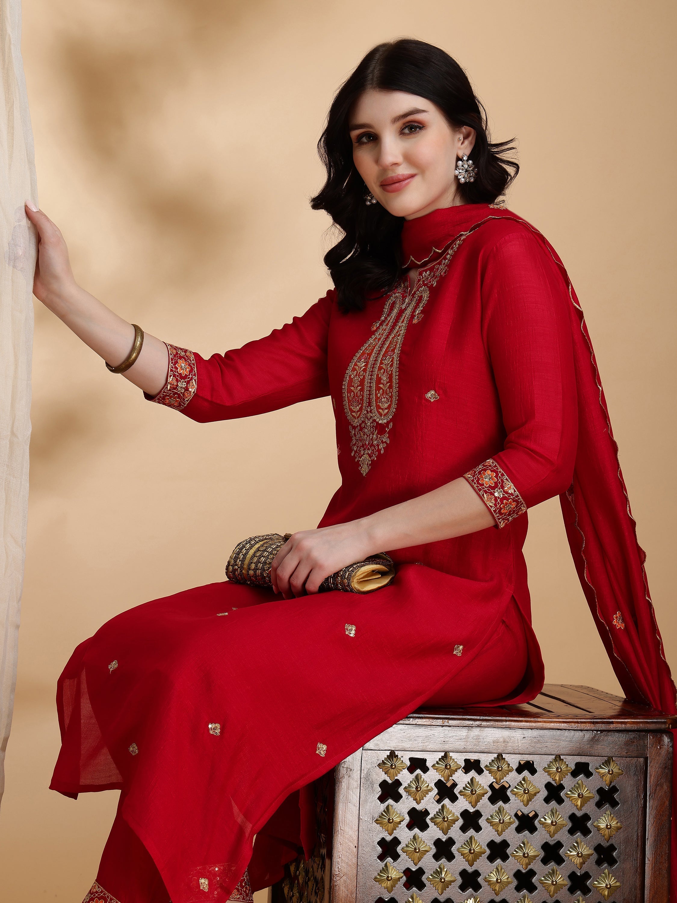 Embroidered Kurta With Pant & Embroidered Dupatta, Pink - Hiral Fashion - Distacart