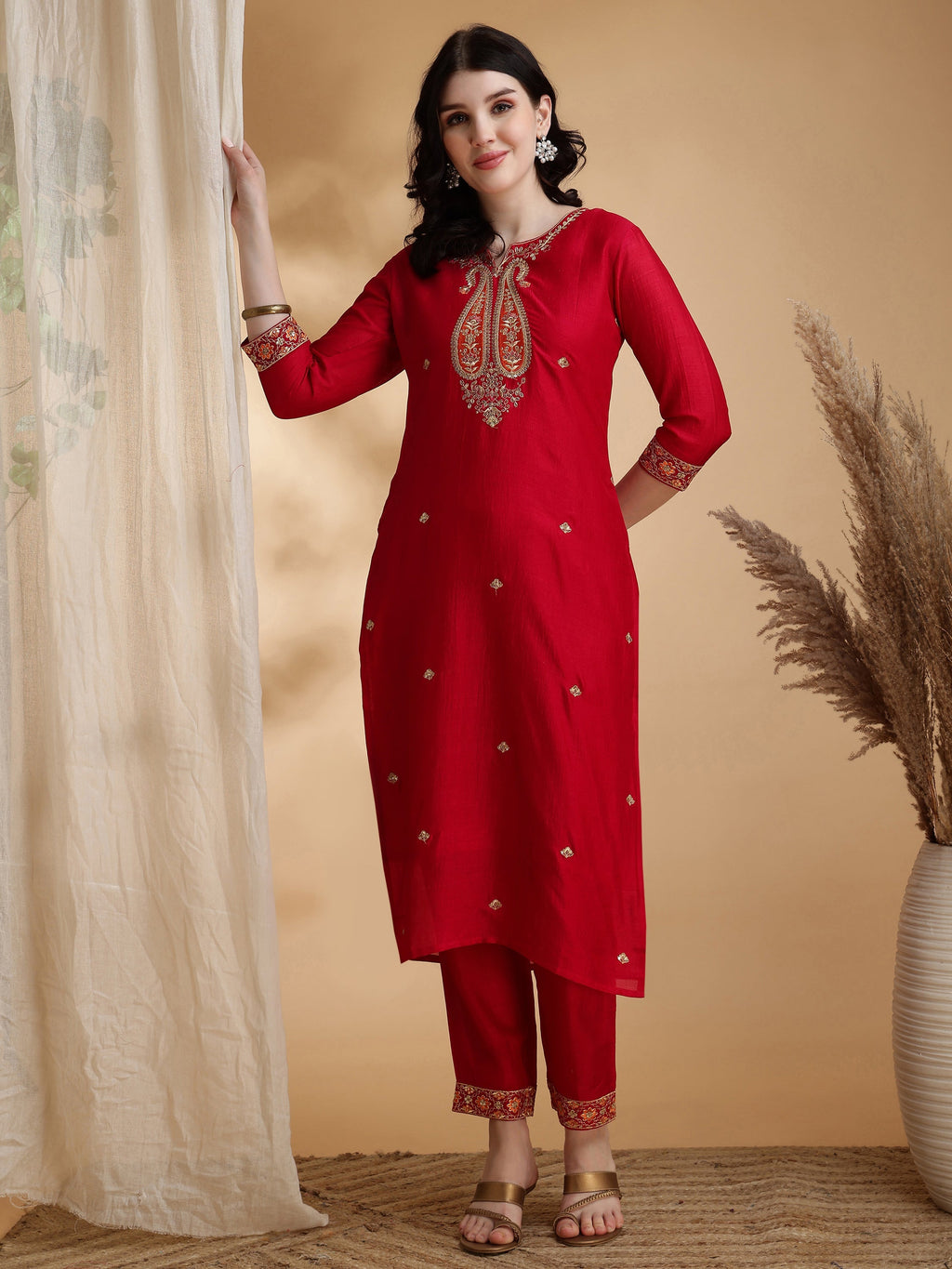 Embroidered Kurta With Pant & Embroidered Dupatta, Pink - Hiral Fashion - Distacart