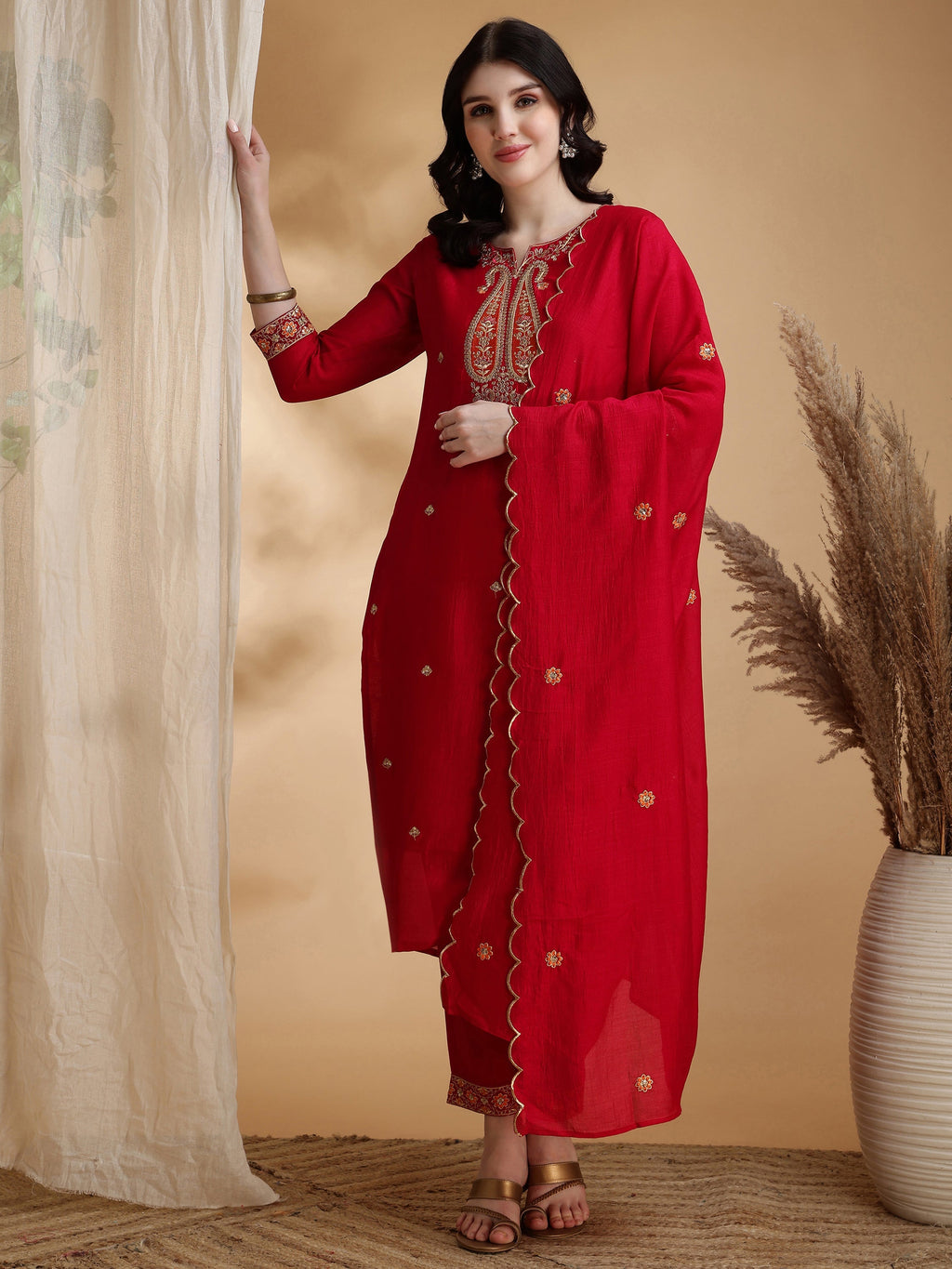 Embroidered Kurta With Pant & Embroidered Dupatta, Pink - Hiral Fashion - Distacart